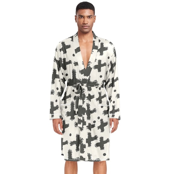 Dailycode Men Robe Lightweight Soft Bathrobes Kimono Nightgown Hand Drawn Cross Strokes