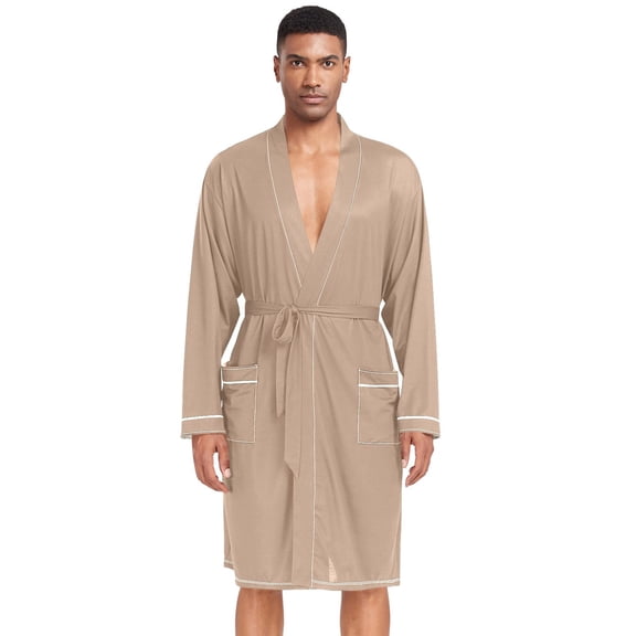 Dailycode Men Robe Lightweight Soft Bathrobes Kimono Nightgown Khaki