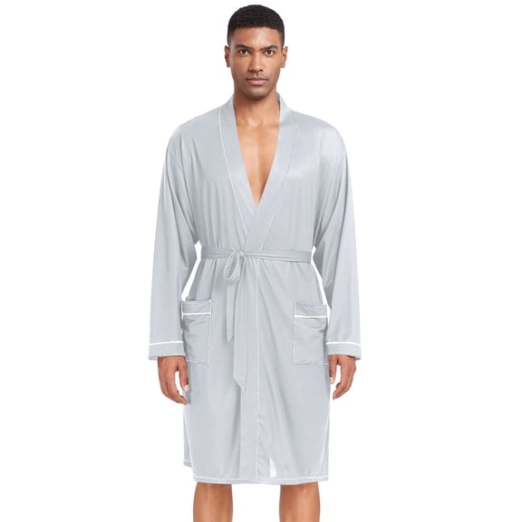 Dailycode Men Robe Lightweight Soft Bathrobes Kimono Nightgown Light Grey
