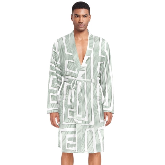 Dailycode Men Robe Lightweight Soft Bathrobes Kimono Nightgown Line Graffiti