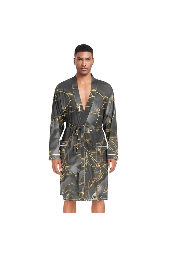 Men Robe Lightweight Soft Bathrobes Kimono Nightgown Luxury Black Rose