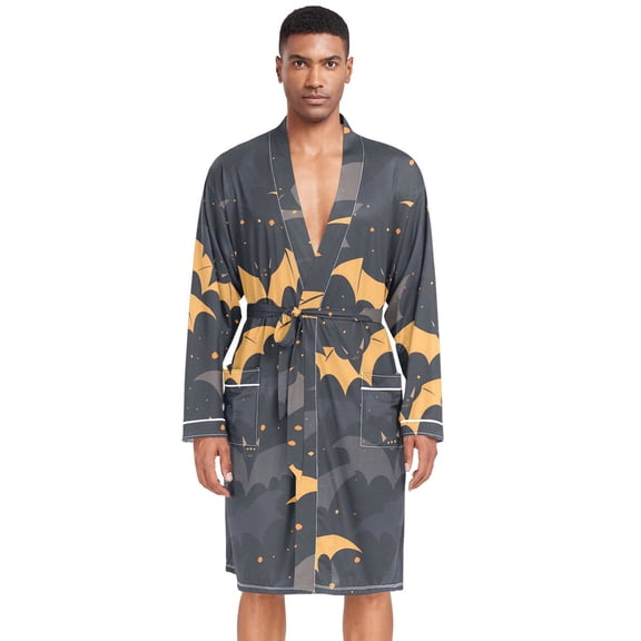 Dailycode Men Robe Lightweight Soft Bathrobes Kimono Nightgown Orange Gray Black Bat Seamless