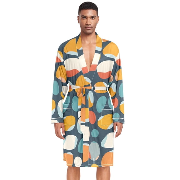 Dailycode Men Robe Lightweight Soft Bathrobes Kimono Nightgown Pebble Stone