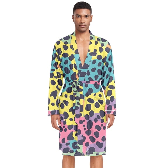Dailycode Men Robe Lightweight Soft Bathrobes Kimono Nightgown Polychrome Leopard