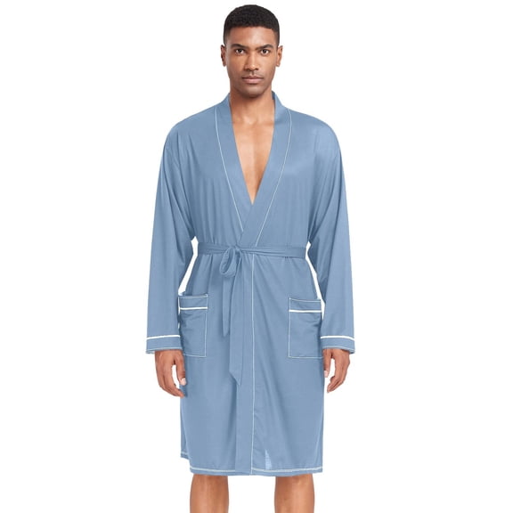 Dailycode Men Robe Lightweight Soft Bathrobes Kimono Nightgown Sea Blue