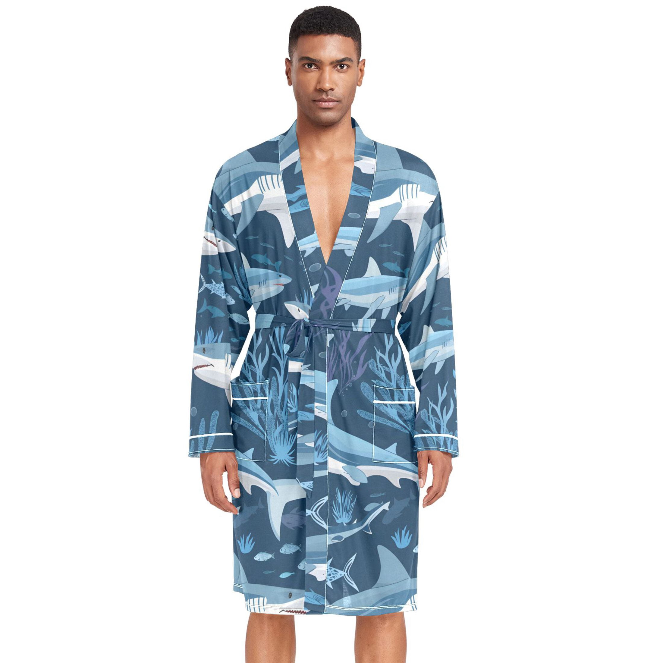 Shark Robe Dailycode Men Robe Lightweight Soft Bathrobes Kimono Nightgown Sharks ...