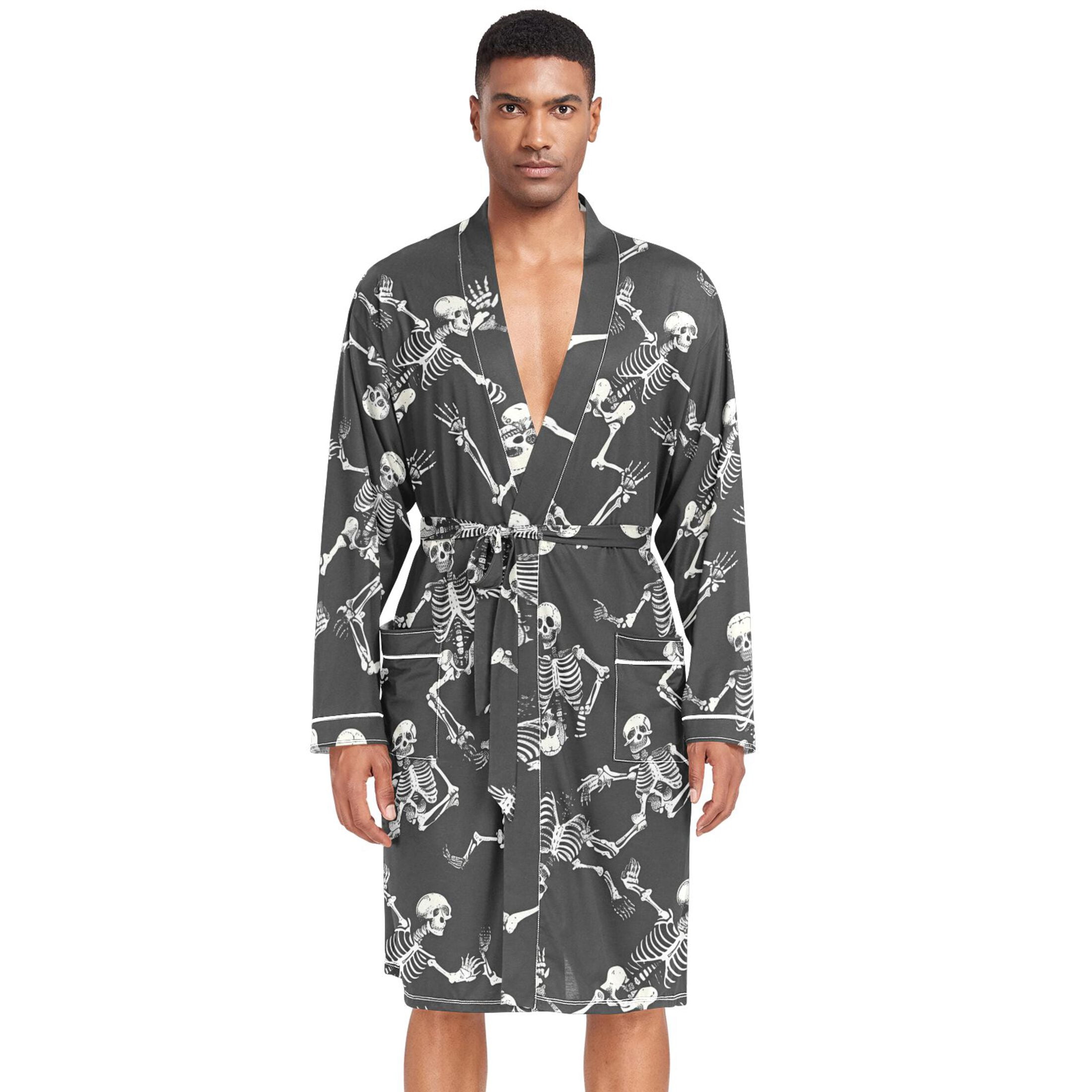 Skull Robe Dailycode Men Robe Lightweight Soft Bathrobes Kimono Nightgown ...