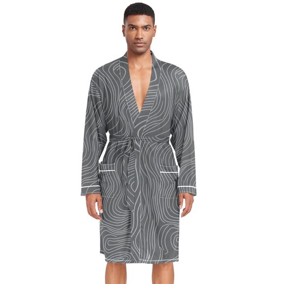Dailycode Men Robe Lightweight Soft Bathrobes Kimono Nightgown Topographic Line