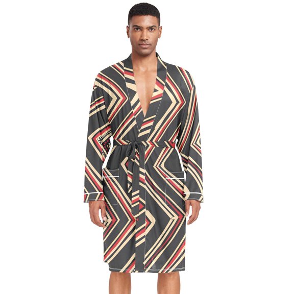 Dailycode Men Robe Lightweight Soft Bathrobes Kimono Nightgown Tribal Line Shapes