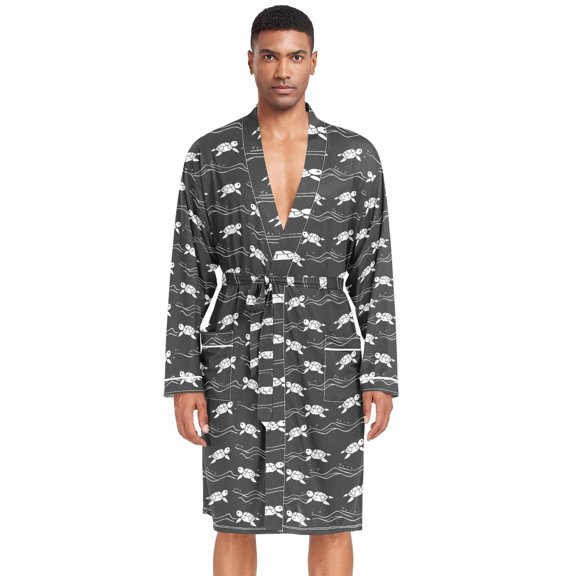 Dailycode Men Robe Lightweight Soft Bathrobes Kimono Nightgown Turtles Swing Line