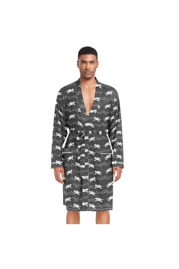 Men Robe Lightweight Soft Bathrobes Kimono Nightgown Turtles Swing Line