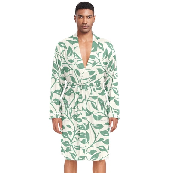 Dailycode Men Robe Lightweight Soft Bathrobes Kimono Nightgown Vintage Green Leaves