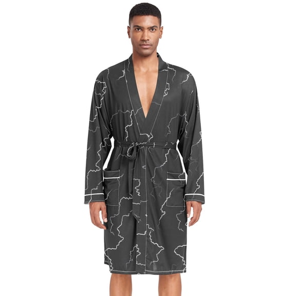Dailycode Men Robe Lightweight Soft Bathrobes Kimono Nightgown White Lightning Texture