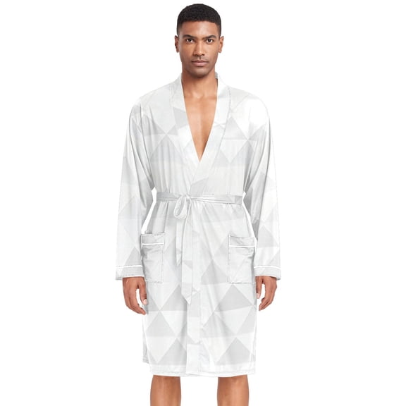 Dailycode Men Robe Lightweight Soft Bathrobes Kimono Nightgown White and Light Gray Triangular