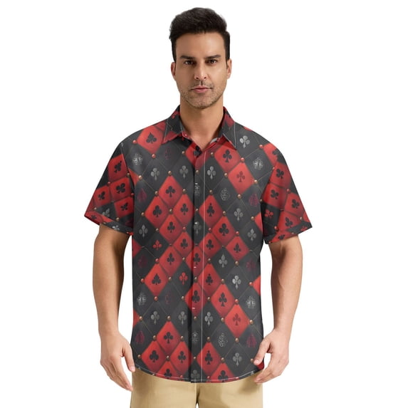 Dailycode Men's Casual Button Down Shirts Short Sleeve Summer Hawaiian Beach Shirt, Card Royal Symbol Rhombus