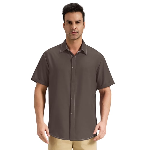 Dailycode Men's Casual Button Down Shirts Short Sleeve Summer Hawaiian Beach Shirt, Coffee Brown