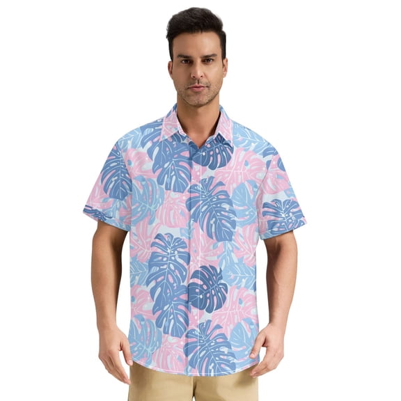 Dailycode Men's Casual Button Down Shirts Short Sleeve Summer Hawaiian Beach Shirt, Cute Monstera Leaves