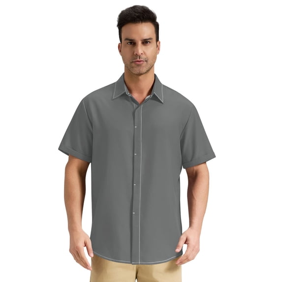 Dailycode Men's Casual Button Down Shirts Short Sleeve Summer Hawaiian Beach Shirt, Dark Grey