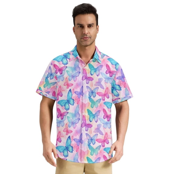 Dailycode Men's Casual Button Down Shirts Short Sleeve Summer Hawaiian Beach Shirt, Gorgeous Butterfly