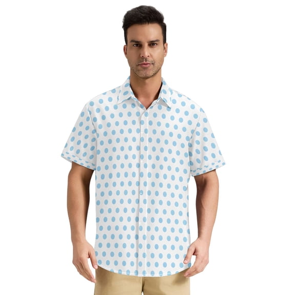 Dailycode Men's Casual Button Down Shirts Short Sleeve Summer Hawaiian Beach Shirt, Light Blue Polka Dot