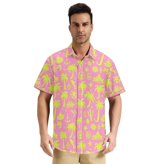 Dailycode Men's Casual Button Down Shirts Short Sleeve Summer Hawaiian Beach Shirt, Lime Tree Ship Anchor