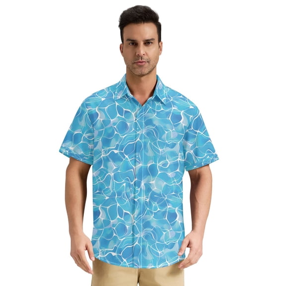 Dailycode Men's Casual Button Down Shirts Short Sleeve Summer Hawaiian Beach Shirt, Pool Water
