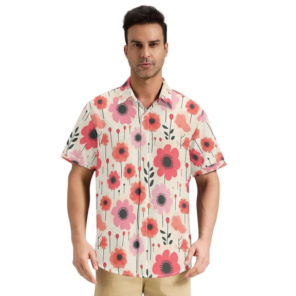 Dailycode Men's Casual Button Down Shirts Short Sleeve Summer Hawaiian Beach Shirt, Retro Flowers Florid