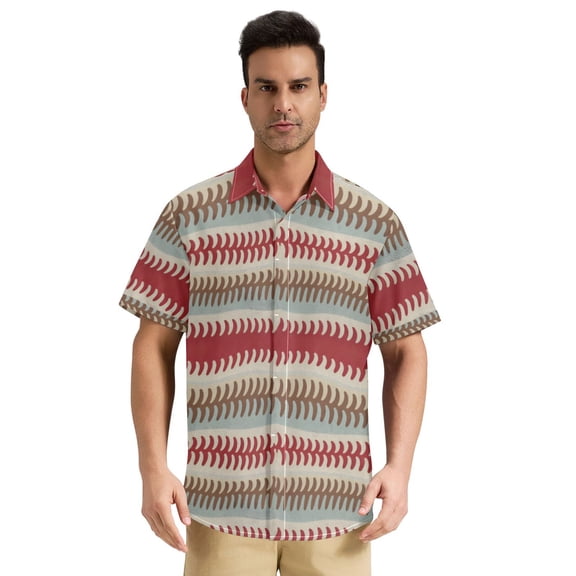 Dailycode Men's Casual Button Down Shirts Short Sleeve Summer Hawaiian Beach Shirt, Soft Boho Wave Pattern