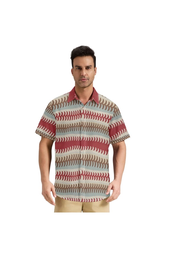 Men's Casual Button Down Shirts Short Sleeve Summer Hawaiian Beach Shirt, Soft Boho Wave Pattern
