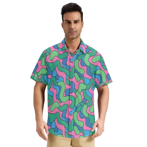 Dailycode Men's Casual Button Down Shirts Short Sleeve Summer Hawaiian Beach Shirt, Twisty Bold Line