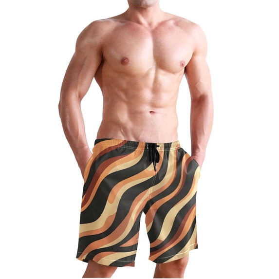 Dailycode Men's Quick Dry Swim Trunks Beach Shorts Casual Summer Board Shorts with Pockets, Abstract Decorative Wavy