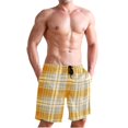 thumbnail image 1 of Dailycode Men's Quick Dry Swim Trunks Beach Shorts Casual Summer Board Shorts with Pockets, Amber Cream Plaid, 1 of 8