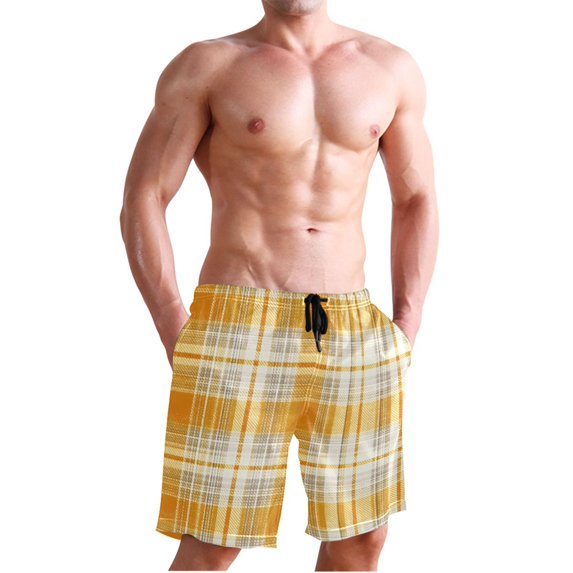 Dailycode Men's Quick Dry Swim Trunks Beach Shorts Casual Summer Board Shorts with Pockets, Amber Cream Plaid