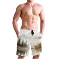 thumbnail image 1 of Dailycode Men's Quick Dry Swim Trunks Beach Shorts Casual Summer Board Shorts with Pockets, Autumn Misty Mountains, 1 of 8