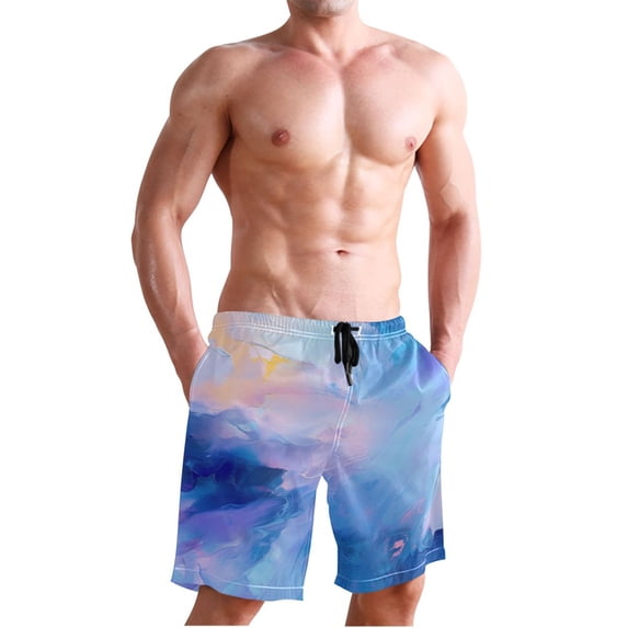 Dailycode Men's Quick Dry Swim Trunks Beach Shorts Casual Summer Board Shorts with Pockets, Azure Blue Marble