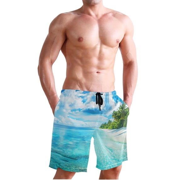 Dailycode Men's Quick Dry Swim Trunks Beach Shorts Casual Summer Board Shorts with Pockets, Beach and Blue Sea