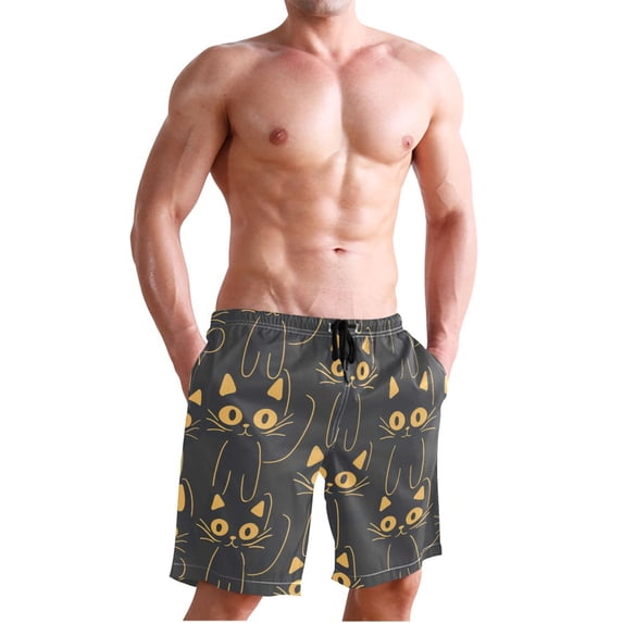 Dailycode Men's Quick Dry Swim Trunks Beach Shorts Casual Summer Board Shorts with Pockets, Black Cats Lines