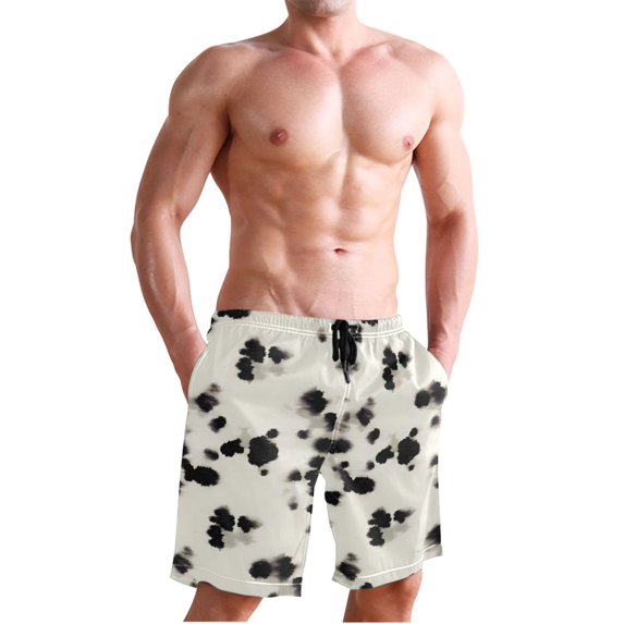 Dailycode Men's Quick Dry Swim Trunks Beach Shorts Casual Summer Board Shorts with Pockets, Black Cow Spots