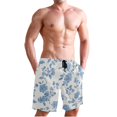 thumbnail image 1 of Dailycode Men's Quick Dry Swim Trunks Beach Shorts Casual Summer Board Shorts with Pockets, Blue Hand Drawn Flower, 1 of 8