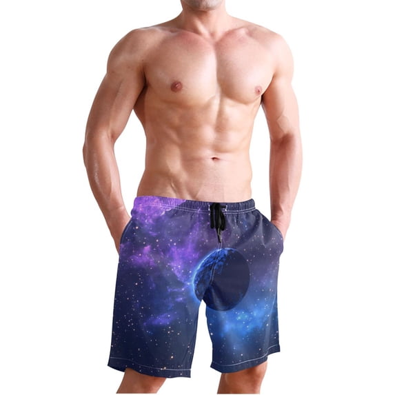 Dailycode Men's Quick Dry Swim Trunks Beach Shorts Casual Summer Board Shorts with Pockets, Blue Planet in Space