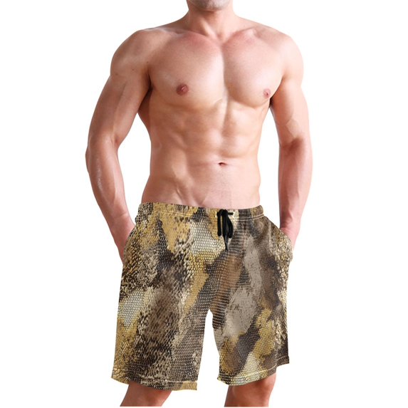 Dailycode Men's Quick Dry Swim Trunks Beach Shorts Casual Summer Board Shorts with Pockets, Brown Snake Skin