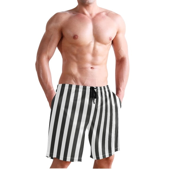 Dailycode Men's Quick Dry Swim Trunks Beach Shorts Casual Summer Board Shorts with Pockets, Carbon Black and White Stripes