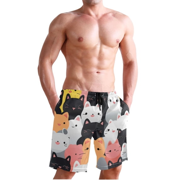 Dailycode Men's Quick Dry Swim Trunks Beach Shorts Casual Summer Board Shorts with Pockets, Colorful Happy Cats