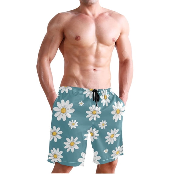 Dailycode Men's Quick Dry Swim Trunks Beach Shorts Casual Summer Board Shorts with Pockets, Daisies Flower