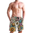 thumbnail image 1 of Dailycode Men's Quick Dry Swim Trunks Beach Shorts Casual Summer Board Shorts with Pockets, Daisy Flower and Peace Symbol, 1 of 8