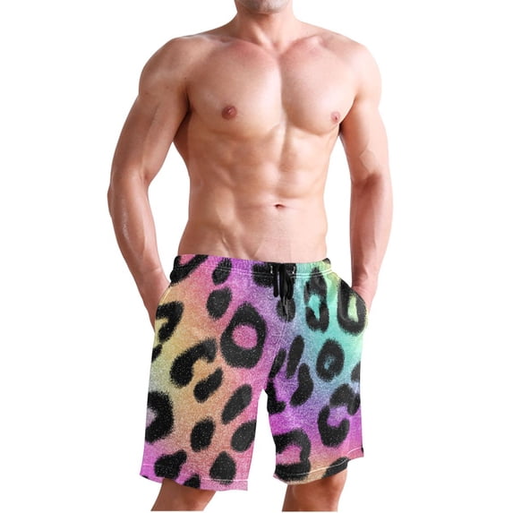 Dailycode Men's Quick Dry Swim Trunks Beach Shorts Casual Summer Board Shorts with Pockets, Glitter Leopard Print