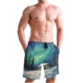 thumbnail image 1 of Dailycode Men's Quick Dry Swim Trunks Beach Shorts Casual Summer Board Shorts with Pockets, House in Winter under Aurora, 1 of 8