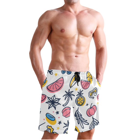 Dailycode Men's Quick Dry Swim Trunks Beach Shorts Casual Summer Board Shorts with Pockets, Leaf Tree Sunglasses Fruits