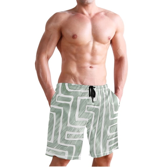 Dailycode Men's Quick Dry Swim Trunks Beach Shorts Casual Summer Board Shorts with Pockets, Line Graffiti