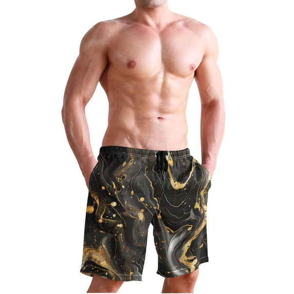 Dailycode Men's Quick Dry Swim Trunks Beach Shorts Casual Summer Board Shorts with Pockets, Luxury Black Gold Marble